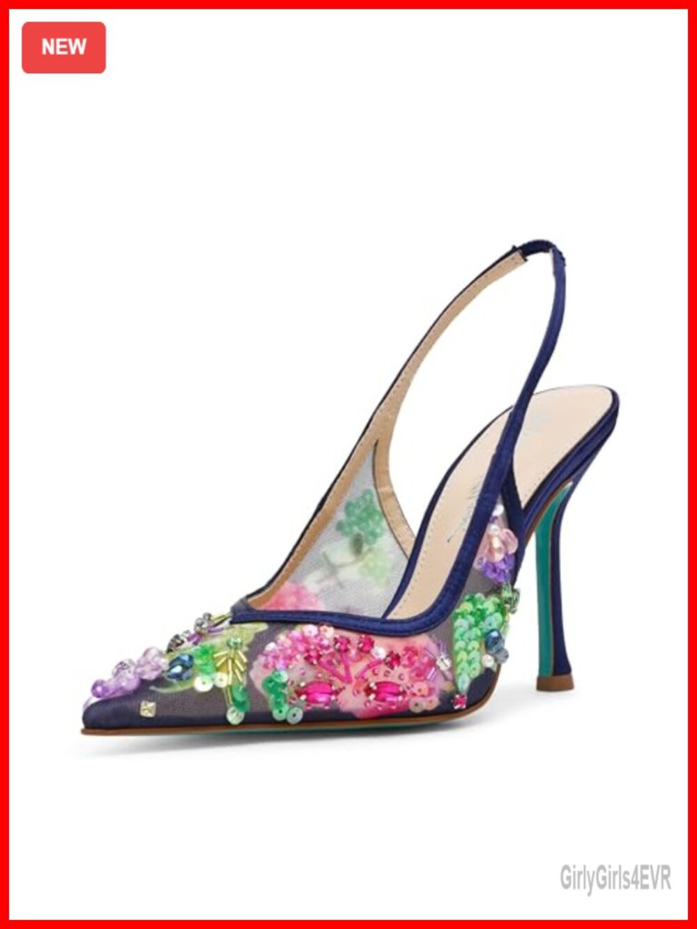 Sequined Beaded Mesh Slingback Stiletto Heel Pointed Toe Sandal